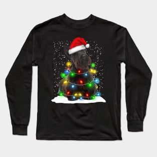 Scottish Terrier Christmas Santa Hat Xmas Tree Color Lights Long Sleeve T-Shirt